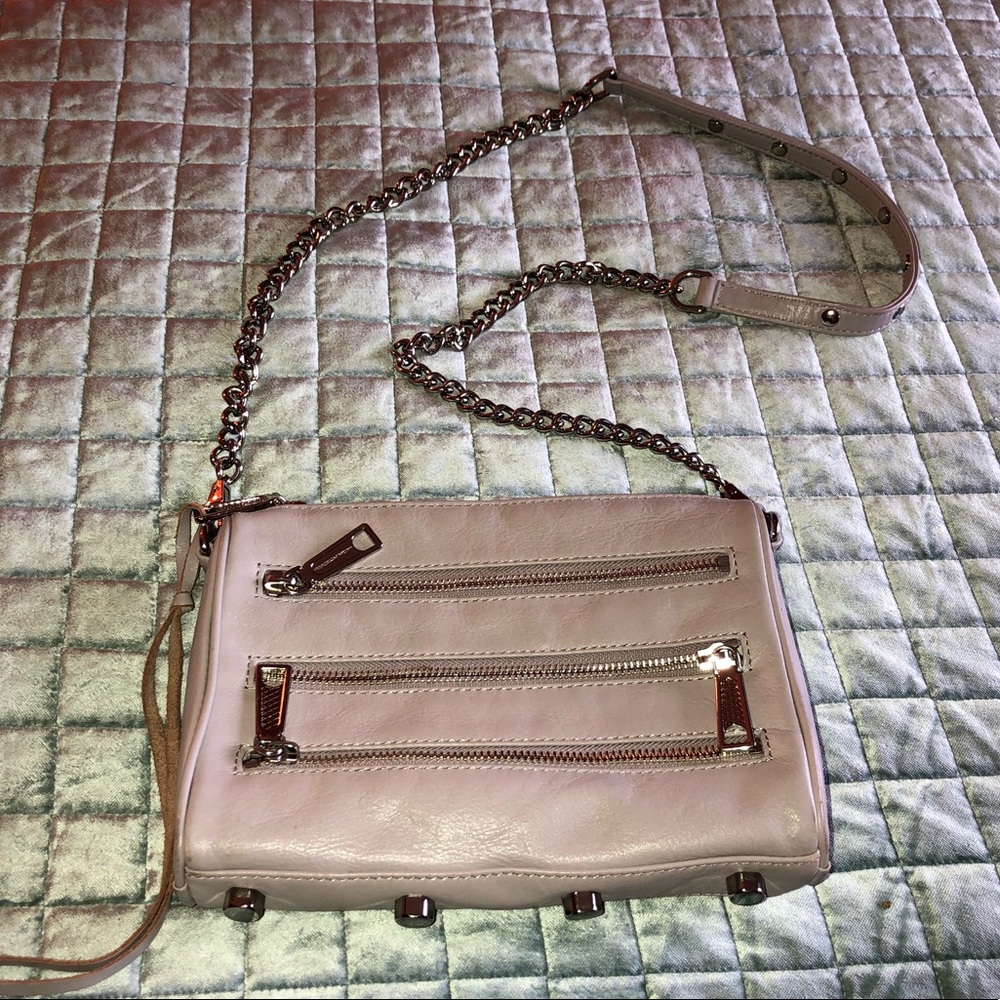 Rebecca Minkoff Zip Leather Mini Crossbody in Grey